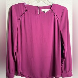 LOFT Purple Button Shoulder Long Sleeve Blouse XS Petite
